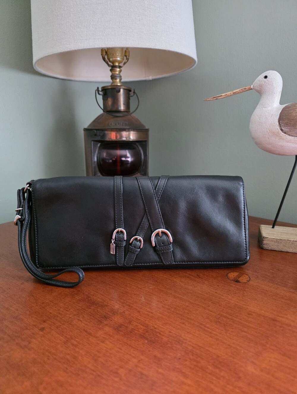 Coach 9792 Belted Clutch Black Lamb Nappa Leather Wristlet Bag Vintage Y2K